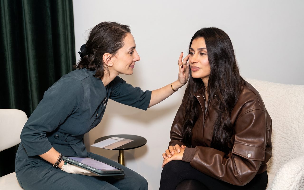 A one-to-one skin consultation at Waldor Clinic before a HydraGlass facial in London